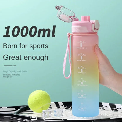 Motivierende 1L Sport-Wasserflasche mit Zeitmarkierung und tragbarem Design - Perfekt für Outdoor-Sport und Fitness, auslaufsicher